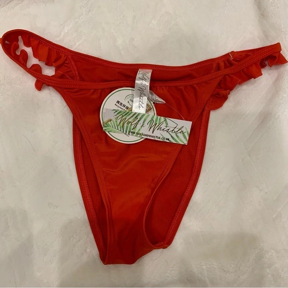 Wolf & Whistle Exclusive Red Beach Bikini Bottom with Ruffle Sides NWT Size 4 - Picture 1 of 4